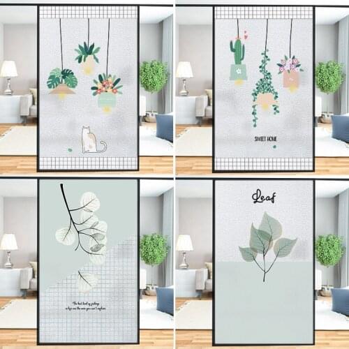 Green plant pattern static frosted glass film living room bedroom bathroom opaque shading anti-light bathroom film