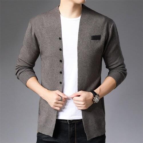 2021 Spring and Autumn New Mens Sweater Youth Slim-Fit Cardigan Long Sleeve Sweater