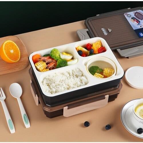 Office Worker with Lunch Box Double-Layer Japanese-Style Portable Microwave Bento Box Separated Insulation Heated Lunch Box Set