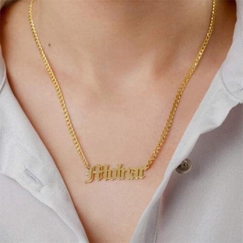 Stainless Steel Custom Name Necklace Nameplate Pendant Customized Personalized Gold 3mm Cuban Chain Necklace Charm Women Jewelry