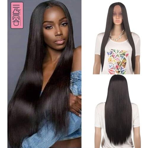 YunRong Synthetic T-Part Lace Front Wig Long Straight Ombre Wigs Black Wine Red Color Wigs 28Inches For Black Women