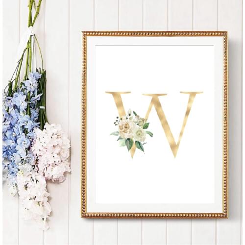 Baby Girl Gift Blush Floral Alphabet Print Nursery Art Decor Rose Wedding Alphabet Monogram Flowers Poster Canvas Painting