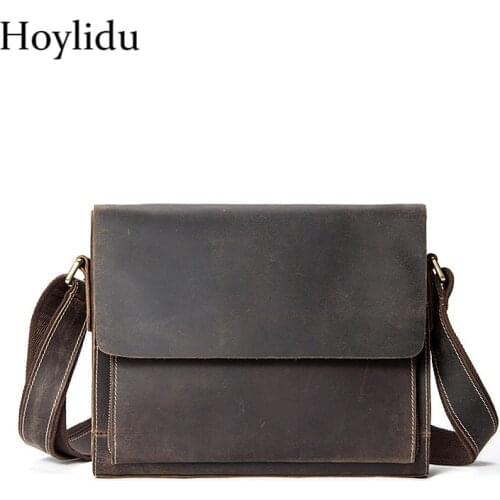Genuine Leather Mens Shoulder Bags Scrub Vintage Business Briefcase Large Capacity Fashion Messenger Crossbody Bags Male Handbag