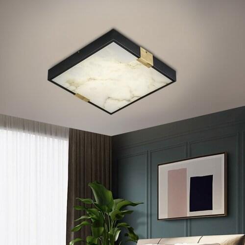 Light luxury Chinese style ceiling lamp all copper marble bedroom aisle balcony personality square lamp