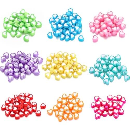 Potosala 100Pcs 8mm Love Heart Shape Loose Beads Candy Color Plastic Resin Charm Beads For DIY Children Necklace Jewelry Making