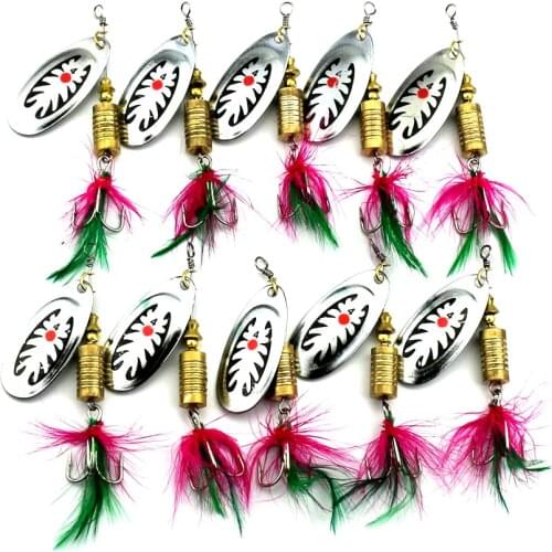 HENGJIA 10pcs Spoon Lure Spinnerbait Fishing Lure Hard Metal Sequins 7.5CM 10G Pesca Fishing Tackle