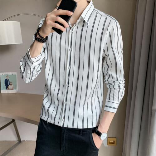 Shirt 2021 Mens Spring Long Sleeve Fashion Korean Casual Stripe Business Tidal Current Comfortable Hot Sale Recommend