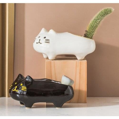 Cute Cat Tail Flower Pot Cartoon Animal Ceramics Vase Creative Cactus Succulents Plant Poted Desktop Home Decoration Accessories