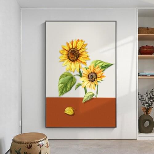Modern Minimalist Canvas Painting Nordic Sunflower Print Corridor Posters Small Fresh Plant Wall Art Pictures Living Room Decor