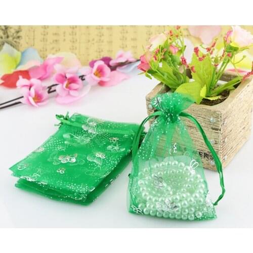 9x12cm (3.54"x4.72")200pcs Green Butterfly Jewelry packaging bags Drawable Organza Bags New fashion Gift Bags & Pouches