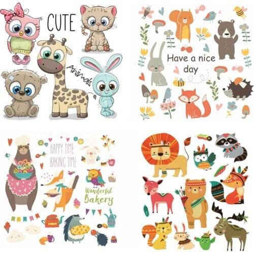 DIY Heat Transfer Patches Cute Animals Set Iron Patches on Clothes Kids T-shirt Decoration Heat Press Applique Sticker