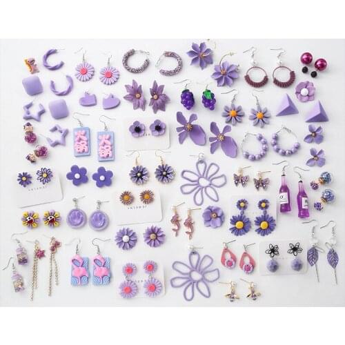 U-Magical Fairy Korean Purple Flower Daisy Daisy Earring for Women Shining Resin Beads Yarn Earrings Metallic Earrings Jewelry