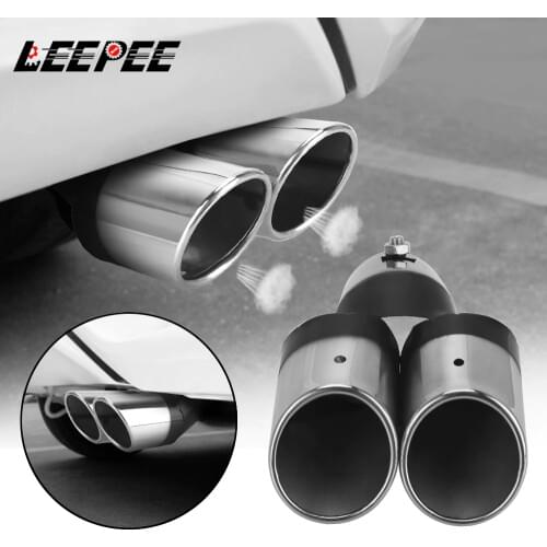 Car Decoration Chrome Tail Pipe Car Styling Universal Car Exhaust Trim Muffler Pipe Tail Stainless Steel Curved Double Outlet