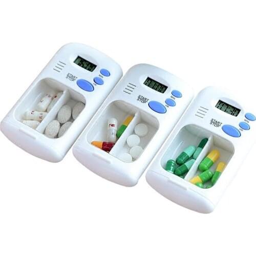 Smart Countdown Timing Reminder Sealed Pill Case Daily Electronic Medicine Box Container Storage Case 2 Grids
