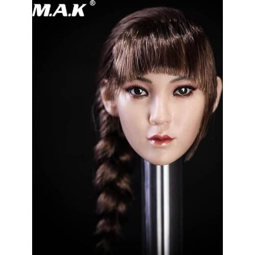 In stock 1/6 Scale Accessory Pale Asian Female Head Carved Model with Single Long Braid for 12" Action Figure Body