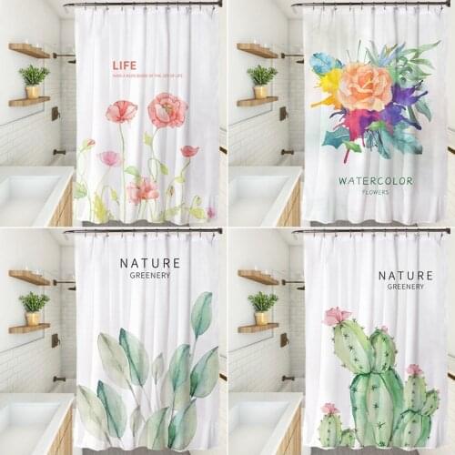 Waterproof Shower Curtain Flower Green Plant Printed Bathroom Curtain Polyester Cloth Bath Curtain Bathroom Decoration +12 Hooks