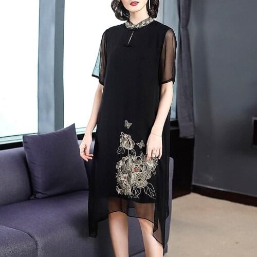 Ladies Dresses New Arrival 2020 Fashion Mandarin Collar Midi Dress Summer Elegant Dress Women For Wedding Party Vestidos AA5385