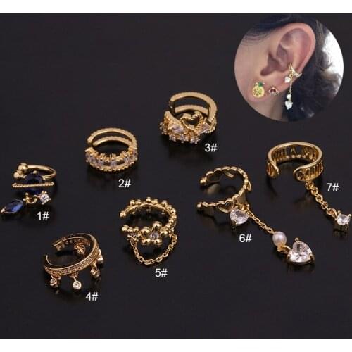 1PC New U Shaped Helix Cartilage Moon Crescebt Conch Fake Piercing Jewelry Adjustable Cz Ear Cuff No Piercing Conch Cuff Earring