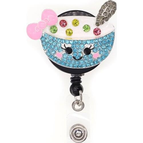 10pcs/lot Fancy Rhinestone sparkly cute nursing Retractable ID Badge Holder reel