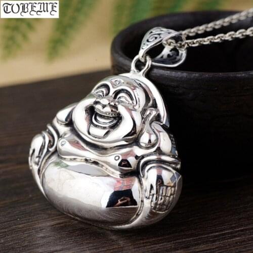 100% 925 Silver Tibetan Laughing Buddha Statue Pendant Buddhist Buddha Pendant Tibetan Pendant Good Luck Amulet