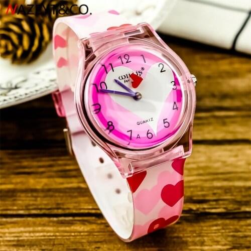 2019 new arrived girls lovely pink heart dial jelly watch women srudent casual soft silicone strap quartz wristwatch gift clock