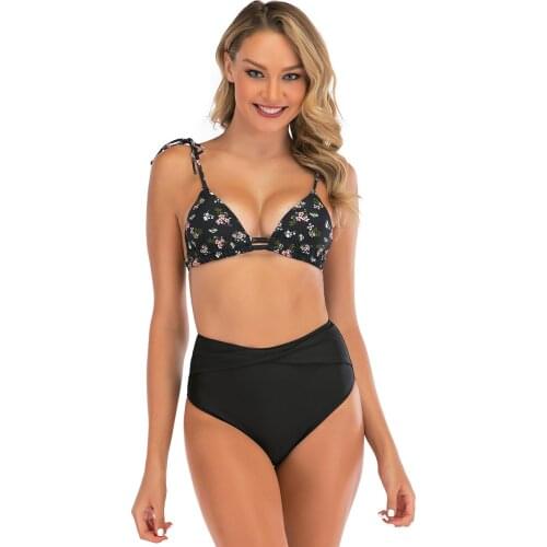 2021 Bikini Sexy Strap Pure Color Swimsuit Womens High Waist Split Swimsuit Women