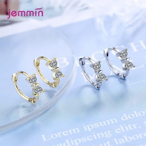 925 Sterling Silver Cute Heart Gold Crystal Earrings For Women Girls Wedding Trendy 2021 Fashion Jewelry Valentines Day Gift