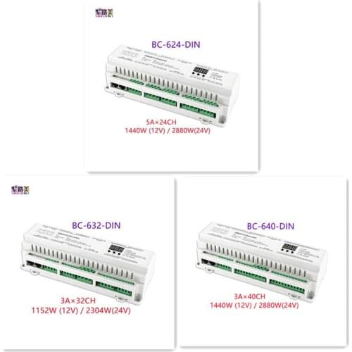 BC-624-DIN/BC-632-DIN/BC-640-DIN DIN Rail 5A*24CH/3A*32CH/3A*40CH DMX512 Constant Voltage PWM Decoder RJ45 Terminal Block