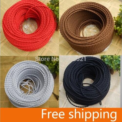 Free shipping Vintage dark brown knitted cloth twisted electrical wire copper conductor electrical wire pendant light lamps line