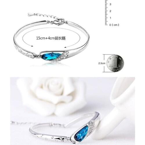 Glass shoes Blue Crystal bracelet female Muse eye Korean version fashion simple character silver bracelet children fresh