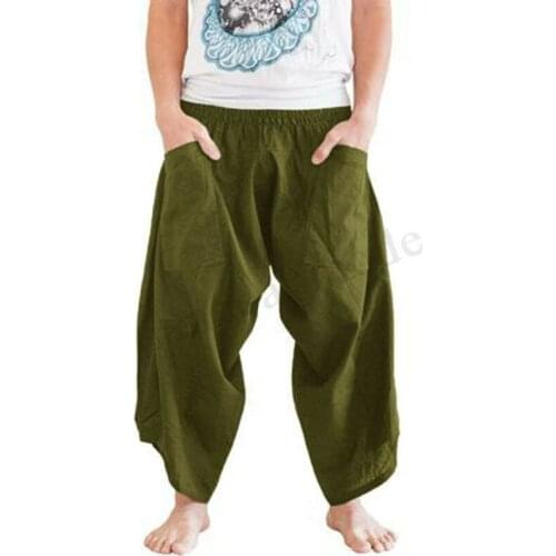 Summer Mens Linen Loose Pants Japanese Samurai Boho Cotton Casual Trousers Explosive Harem Pants Big Crotch Comfortable