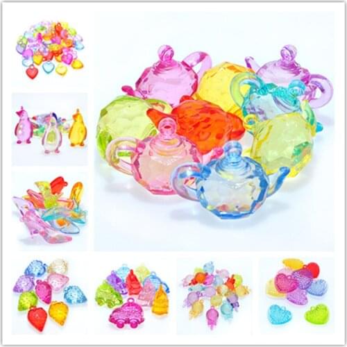 Kids Chunky Acrylic Necklace Pendants Kawaii 3D Tea Pot Fruit Strawberry Heart Candy Key Car Penguin Shape Jewelry Charms