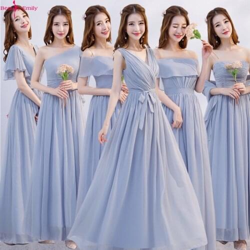 Long Pink Simple Bridesmaid Dresses 2019 A-Line Sleeveless Boat Neck Chiffon Dress for Wedding Party Robe Demoiselle D'honneur