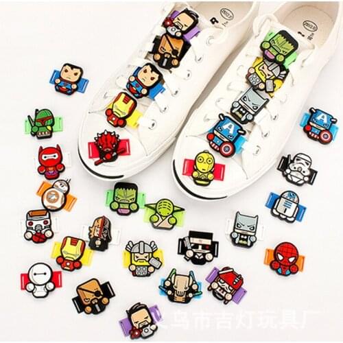 The Avengers Disney Kawaii Marvel Sports Shoelace Buckle Action Figure Toys Accessories Iron Man Captain America Spiderman