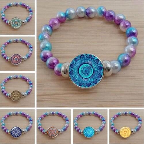 Indian Bohemian Mandala Bracelet Handmade Art Painting Glass Cabochon Color Bead Bracelet Yoga Buddhist Bracelet Jewelry