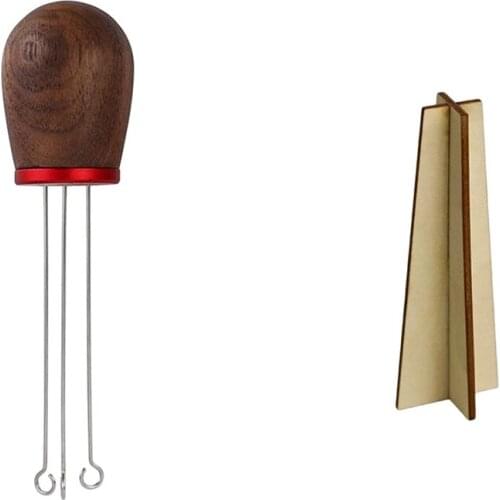 Coffee Tamper Stirring Needle with Solid Wood Handle,Coffee Distributor with Stand,Espresso Tamper Needle