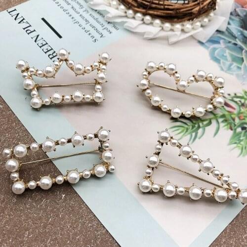 Crown Rectangle Triangle Heart Brooches Imitation Pearl Simple Sweet Pins Korea Jewelry