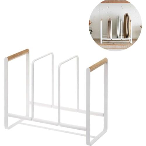 Kitchen Dish Rack Draining Organizer Dish Storage Drainer Drying Plate Shelf with Wooden Handle Knife Fork Pot Lid Container