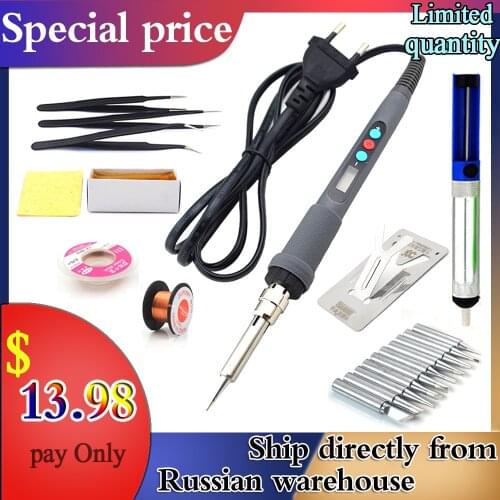 60W Upgraded LCD Digital Electric Soldering Iron Adjustable CNC Constant Temperature Soldering Station Welding Repair Tool Set