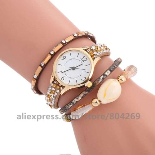 Wholesale Fashion Women Long Leather Watches Analog Quartz Shell Pendant Dress Wrap Around Wrist Watches 920630