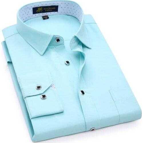 Mens Regular-fit Long Sleeve Solid Linen Shirt Single Patch Pocket Square Collar Inner Polka Dot Casual Button-up Thin Shirts
