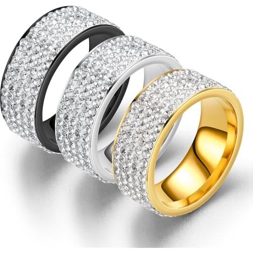 Hip Hop Iced Out CZ Bling Mens Ring Black/Gold/Silver Color Stainless Steel Wedding Engagement Rings for Women Men Jewelry 2020