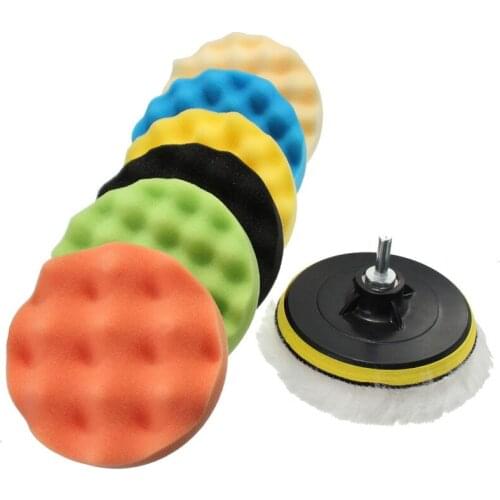 8Pcs 4/5/6/7 inch Polishing Buffing Pad Kit Wave Sponge Polishing Pad For Car Polisher Pads Wheel Drill Adaptor Polisher Tool