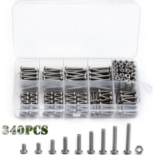 340Pcs/Set 5/6/8/10/12/14/16/18/20mm Assorted Stainless Steel M3 Screws with Hex Nuts Bolt Cap Socket Set