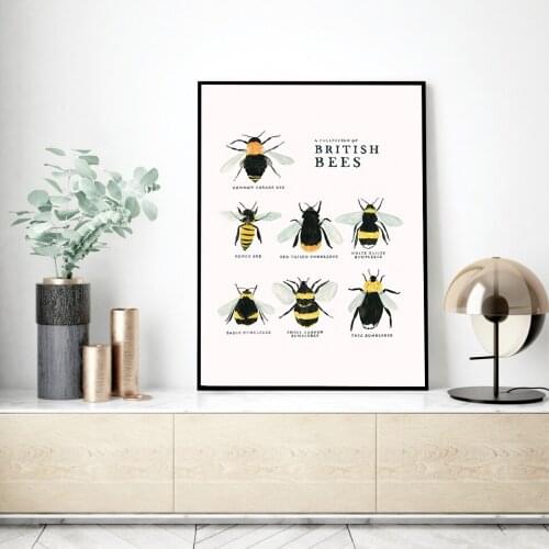 Funny Animal British Different Bee Wall Art Canvas Painting Nordic Posters and Prints Wall Pictures for Living Home Decoration