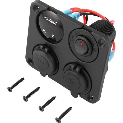 New Dual USB Ports Car Charger + LED Voltmeter + 12-24V Power Socket + On-Off Switch 4 in 1 Car Marine Boat LED Switch Panel