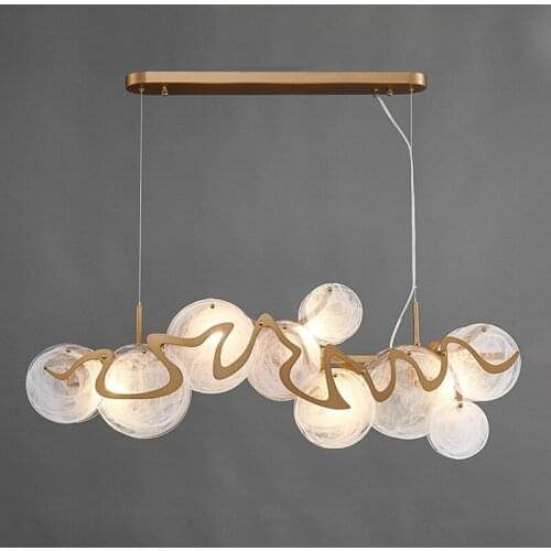 New Modern Gold Chandelier Lighting For Dining Room Creative Luxury Brushed Gold-bronze Glass Light Fixtures Round Hanging Lamps