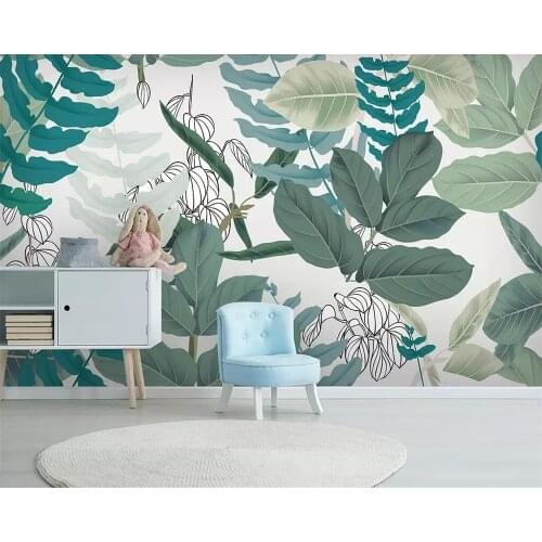 Beibehang Home improvement wallpaper mural Nordic simple small fresh green leaves watercolor floral TV background 3d wallpaper