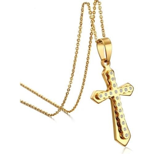 Hot AAA CZ Choker Necklace 316L Stainless Steel Chain Pendants Necklaces Set For Men Women Cross Pendant Jewelry