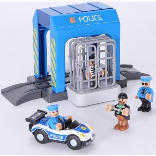 Plastic Police Fire Dept Car Wash Parking Set Compatible Brand Wooden Train Track Diecast Track Toys Educational Kids Gift